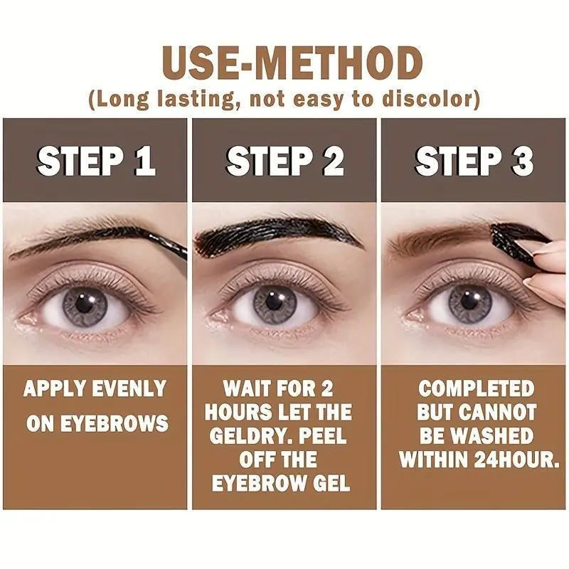 Easy Peel-Off Eyebrow Gel-Waterproof &Sweatproof, Long-Lasting Black or Brown Tattootint, Film Forming, Medium Coverage for All Skintypes